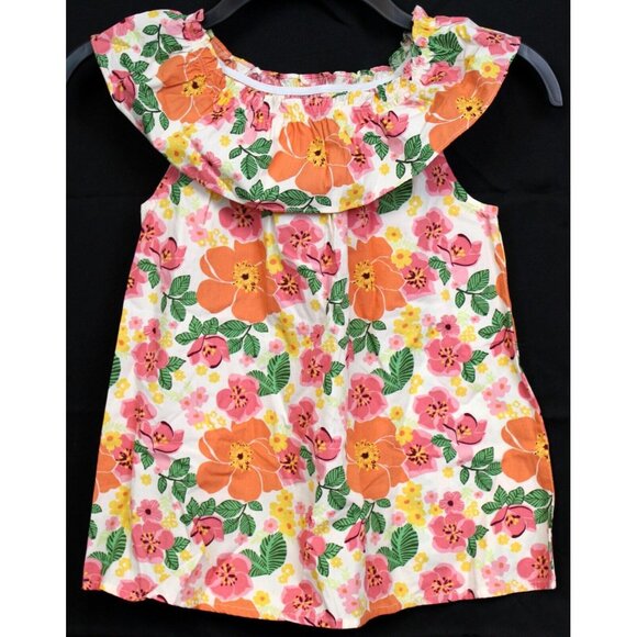 2007 Gymboree Coral Reef Ruffled Floral Tank Top Shirt sz 9 Hibiscus Tropical - Picture 1 of 6